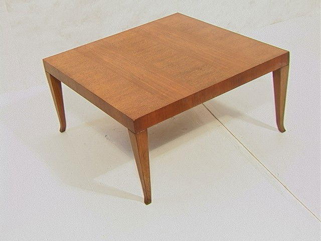 Square JOHN WIDDICOMB Occasional Cocktail Table.: Square JOHN WIDDICOMB Occasional Cocktail Table. Square Flared Legs. Veneer Top. -- Dimensions: H: 16.75 inches: W: 34 inches: D: 34 inches --- Condition (General): Little discoloration to Base of leg
