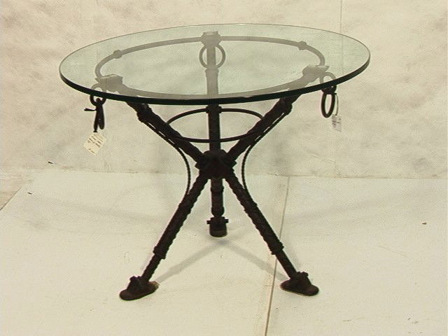 Heavy Industrial Design Dining Table. Steel or Br: Heavy Industrial Design Dining Table. Steel or Bronze Construction. 3/4" thick Glass Top. Solid Heavy Base. -- Dimensions: H: 31.25 inches: W: 42 inches: D: 42 inches --- Condition (General): Very Goo