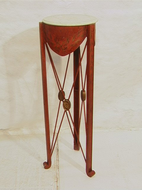Decorator French Empire Style Gueridon Stand with: Decorator French Empire Style Gueridon Stand with Marble Top. Tole painted.-- Dimensions: H: 49 inches: W: 15.5 inches --- Condition (General): Very Good Condition. some chips and losses to paint. Ple