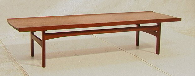 Swedish Modern Teak A.B. SEFFLE Coffee Table. Lon: Swedish Modern Teak A.B. SEFFLE Coffee Table. Long Rectangular Solid Teak Cocktail Table. Decorative splines on table top edge. Raised trim edge. Marked: YNGVAR SANDSTROM.-- Dimensions: H: 16 inches: 