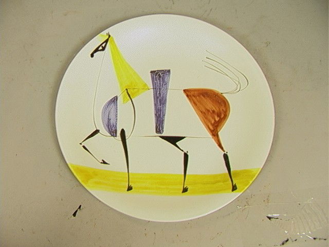 ROGER CAPRON Vallauris Charger Plate. c. 1950's.: ROGER CAPRON Vallauris Charger Plate. c. 1950's. Stylized Horse Design on 12" Earthenware Plate. Signed.-- Dimensions: H: 12 inches: W: 12 inches --- Condition (General): Excellent condition. Please c