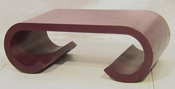 CARL SPRINGER Attribution Purple Grass Cloth Tabl: CARL SPRINGER Attribution Purple Grass Cloth Table. Rolled edge cocktail coffee table.-- Dimensions: H: 16 inches: D: 24 inches: L: 48 inches --- Condition (General): Very Good Condition. Minor scuffs