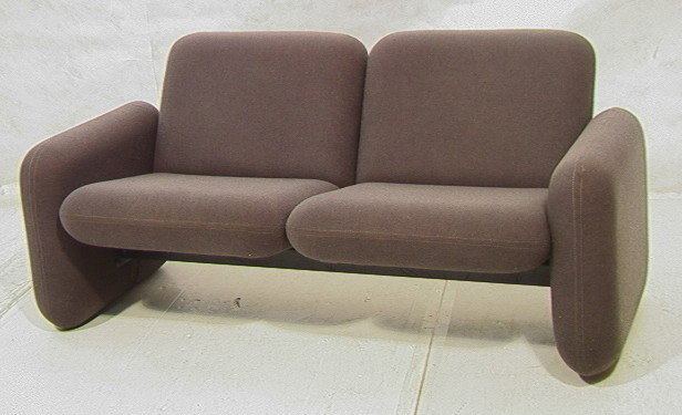 HERMAN MILLER Chiclet Love Seat Couch. Grey Uphol: HERMAN MILLER Chiclet Love Seat Couch. Grey Upholstered Sofa. -- Dimensions: H: 27 inches: D: 27 inches: L: 60 inches --- Condition (General): Very Good Condition. Some discoloration and pilling to fa