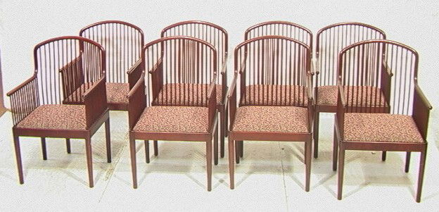 Set 8 Spindle Back Davis Allen KNOLL Armchairs. E: Set 8 Spindle Back Davis Allen KNOLL Armchairs. EXETER. Floral Upholstered Seats. Nice set of decorator chairs. 8 PCS. -- Dimensions: H: 36 inches: W: 22 inches: D: 22.5 inches --- Condition (General)