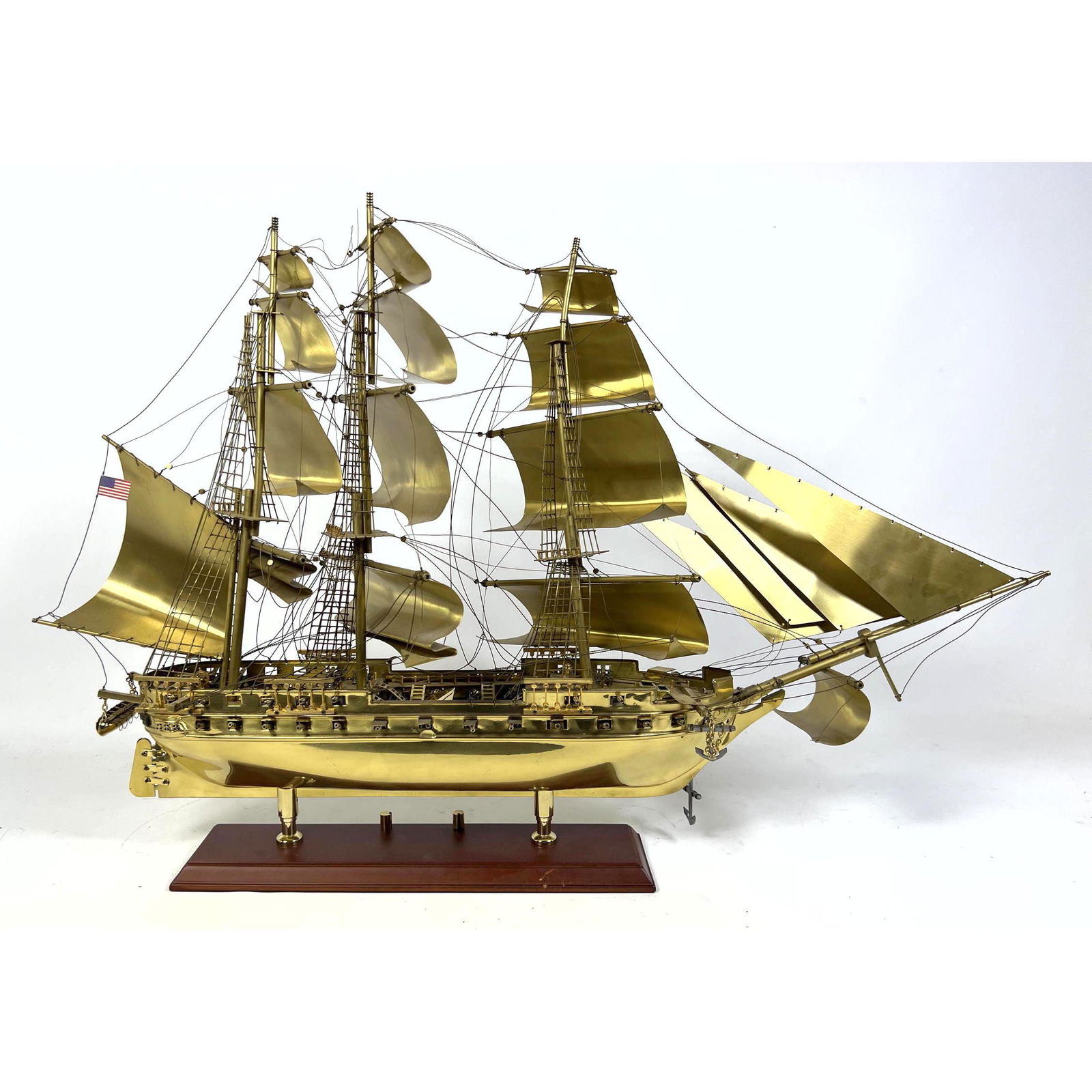 AGI SAILING CLASSICS. Brass Three Mast Sailing Ship Wood Base. Label. (1 of 10)