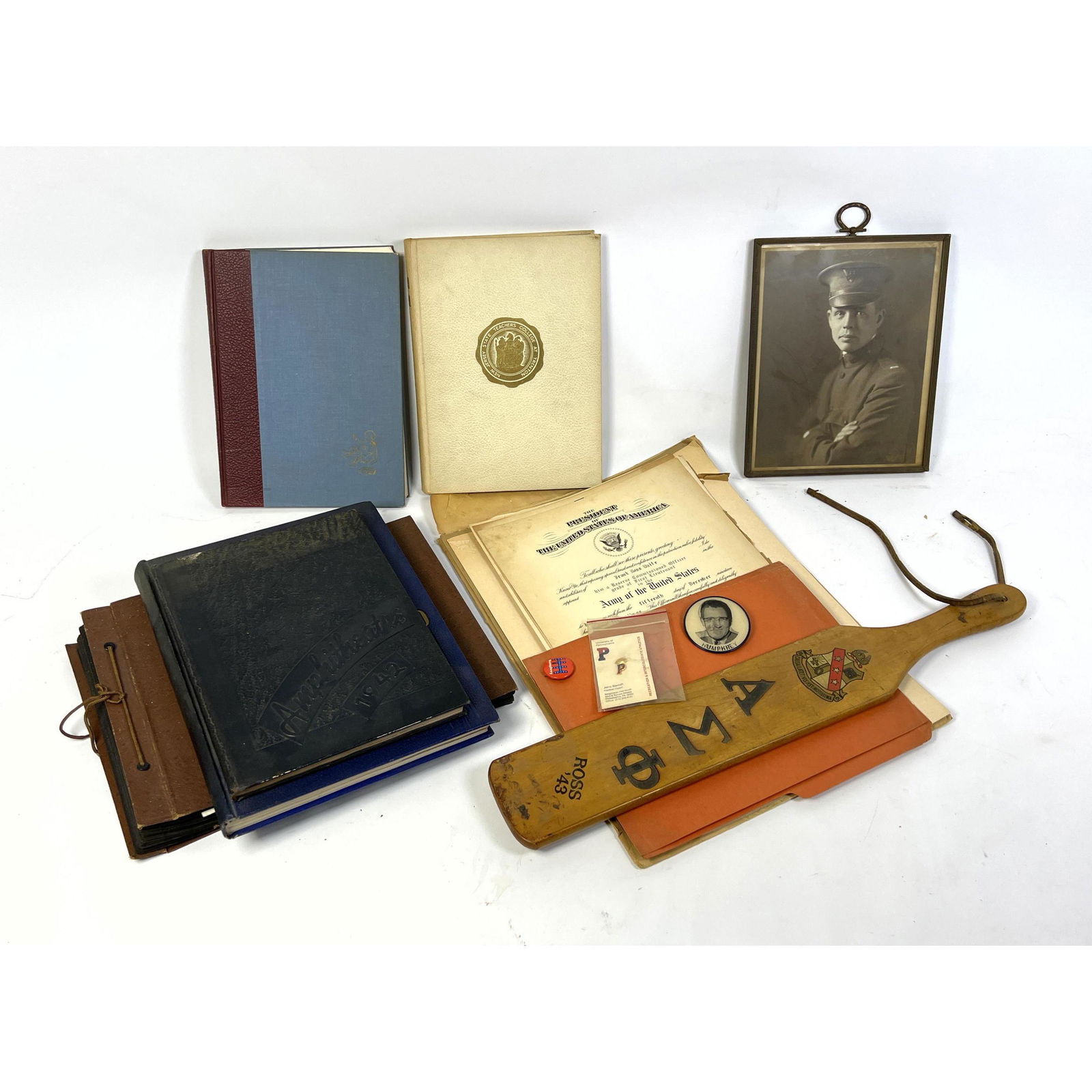 Antique Ephemera Lot. Fraternity wood paddle. Photo album with BandW photos. 1948 Yearbook. Plus mor (1 of 20)