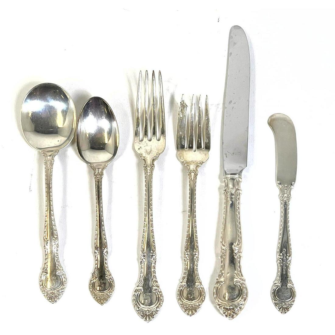 71pc GORHAM English Gadroon Sterling flatware set. 12-6 inch forks. 12-7 inch forks. 11-5.5 inch but (1 of 5)