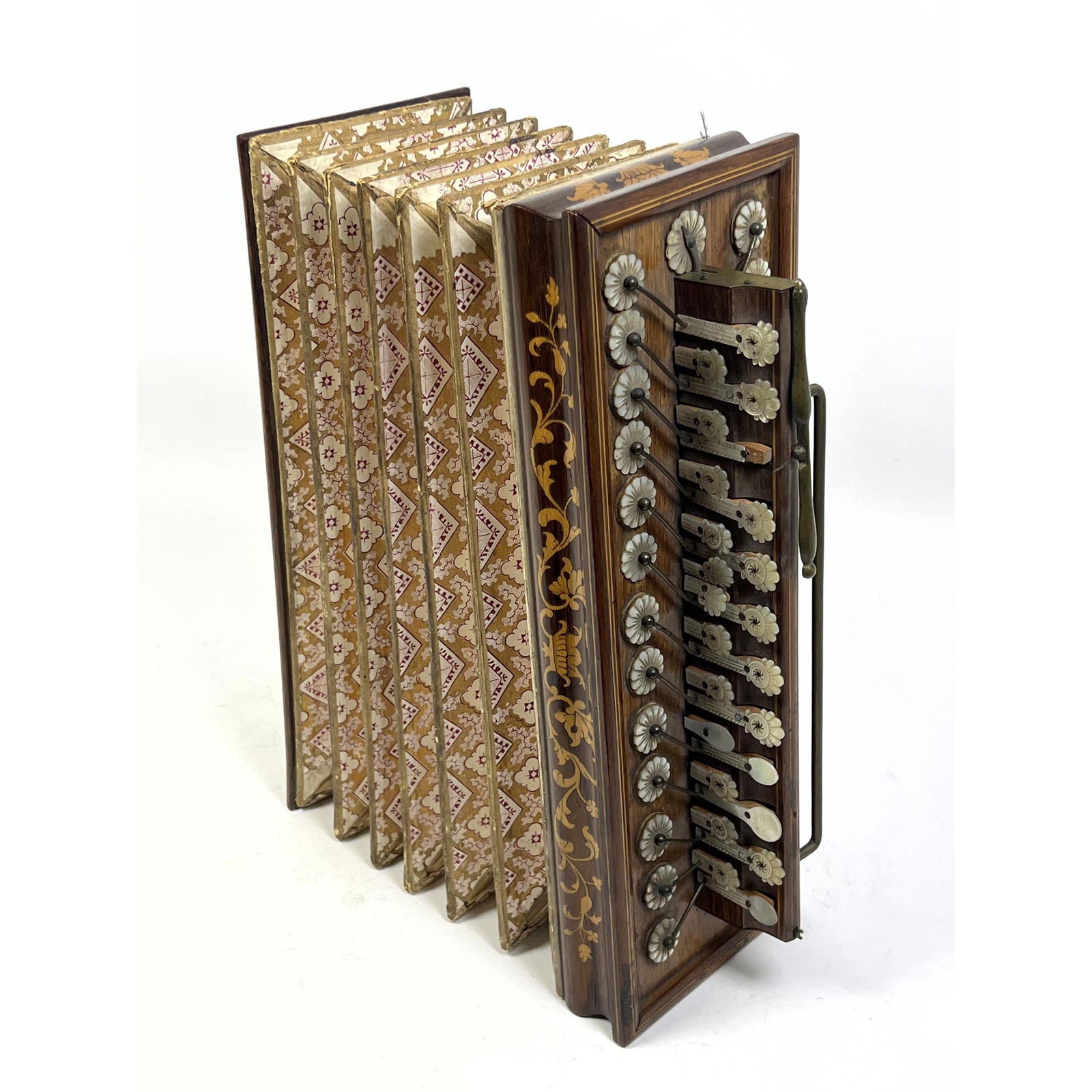 Antique 19th Flutina Musical Instrument. Inlaid Marquetry design. Mother of pearl keys.  Early accor (1 of 7)