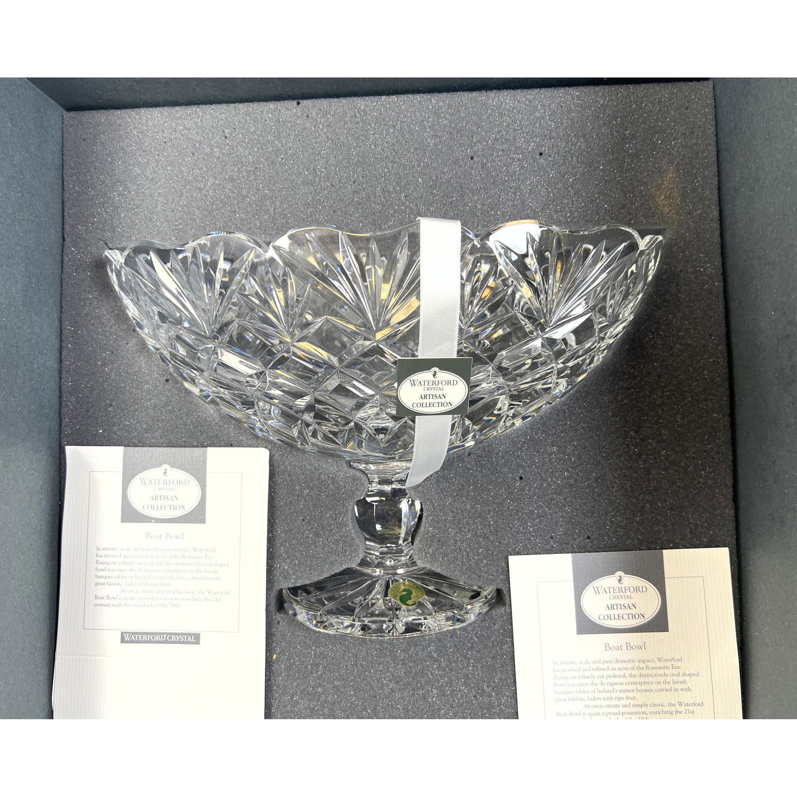WATERFORD CRYSTAL Artisan Collection Boat Bowl. Cut Crystal Footed Compote. Signed. Original Sticker (1 of 7)
