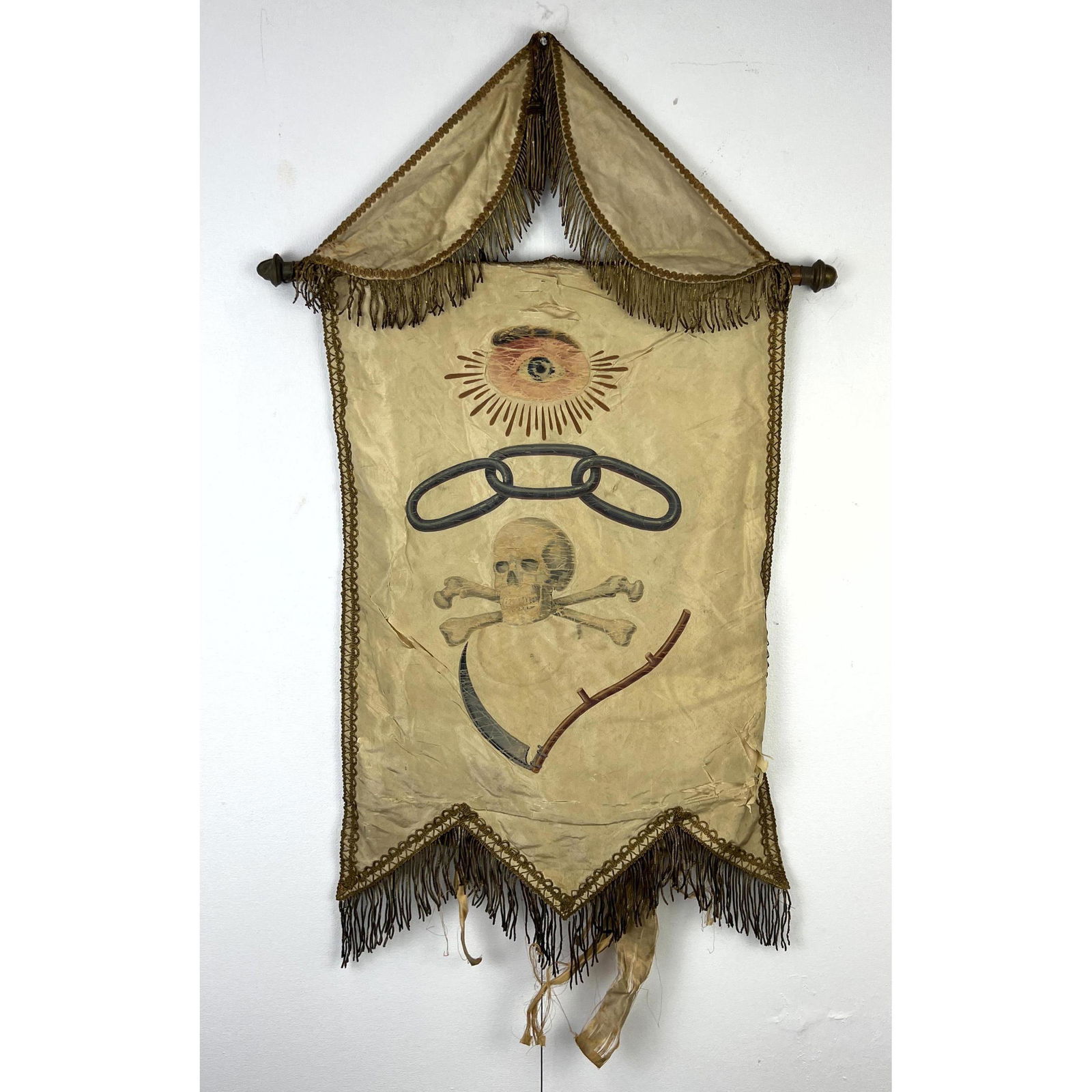 Silk Odd Fellows Eden lodge banner with skull and bones Wilmington Delaware (1 of 11)