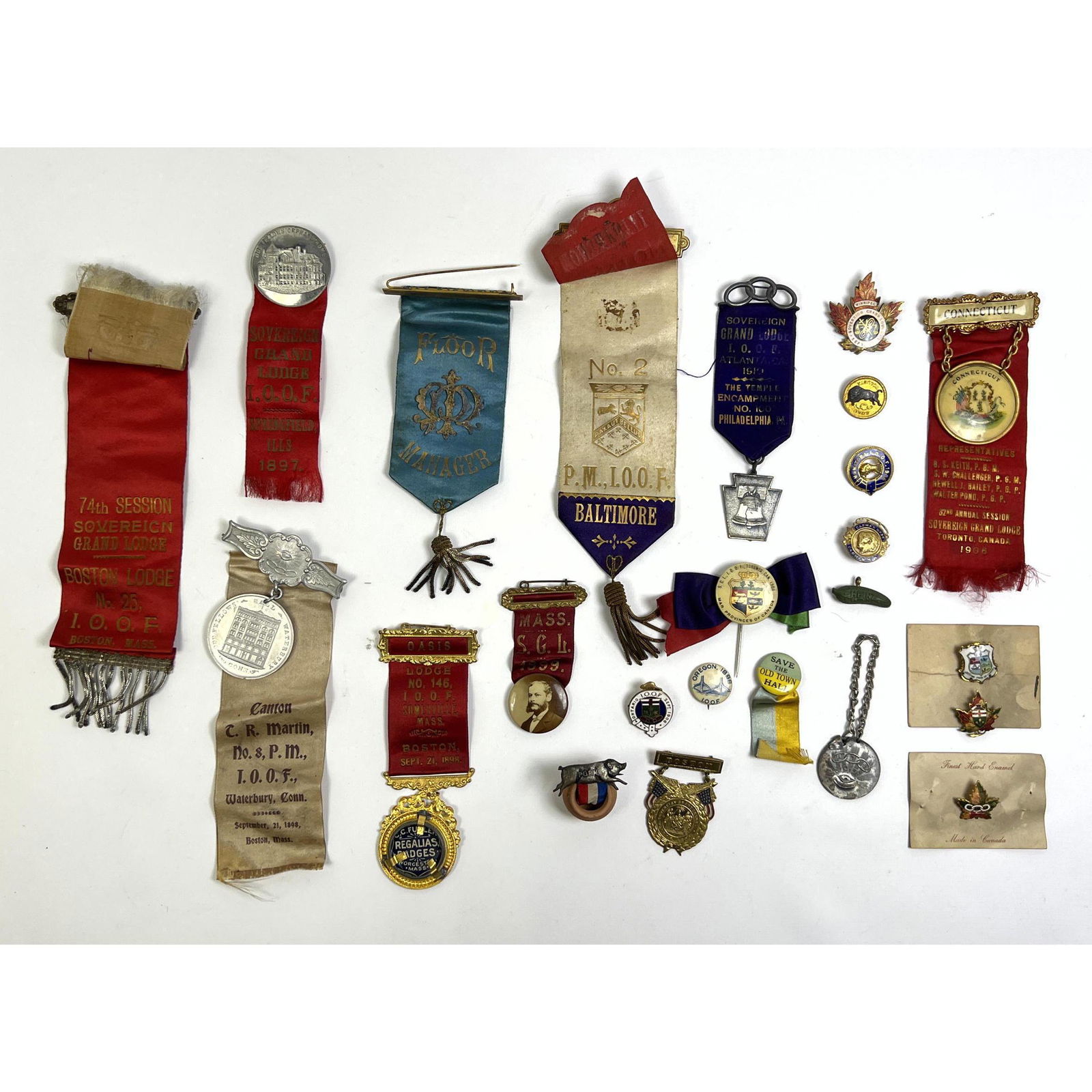 Lot 23 Odd Fellows lodge badge and ribbons Boston from Odd Fellows Eden lodge Wilmington DE (1 of 16)