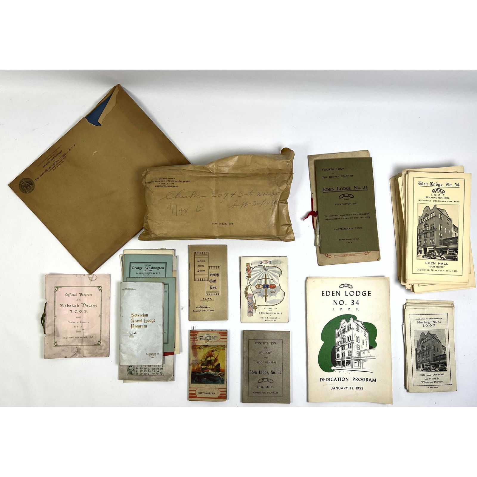 Odd Fellows Eden lodge Wilmington DE ephemera, papers etc (1 of 6)