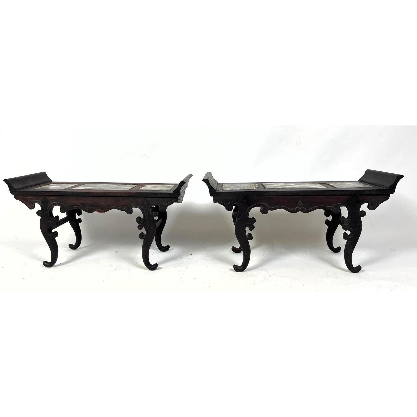 Pair Chinese Display Stands with Marble Panels. (1 of 9)