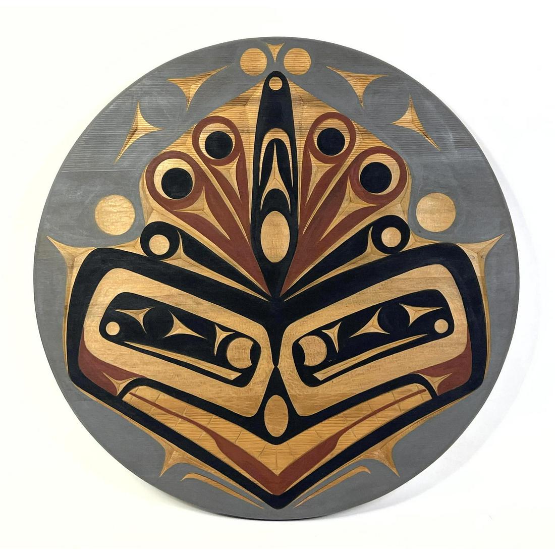 BUNNI WILBUR Blackbird Signed 2001 Pacific Northwest Coast Salish Art Carved Cedar Panel. Frog and D (1 of 9)