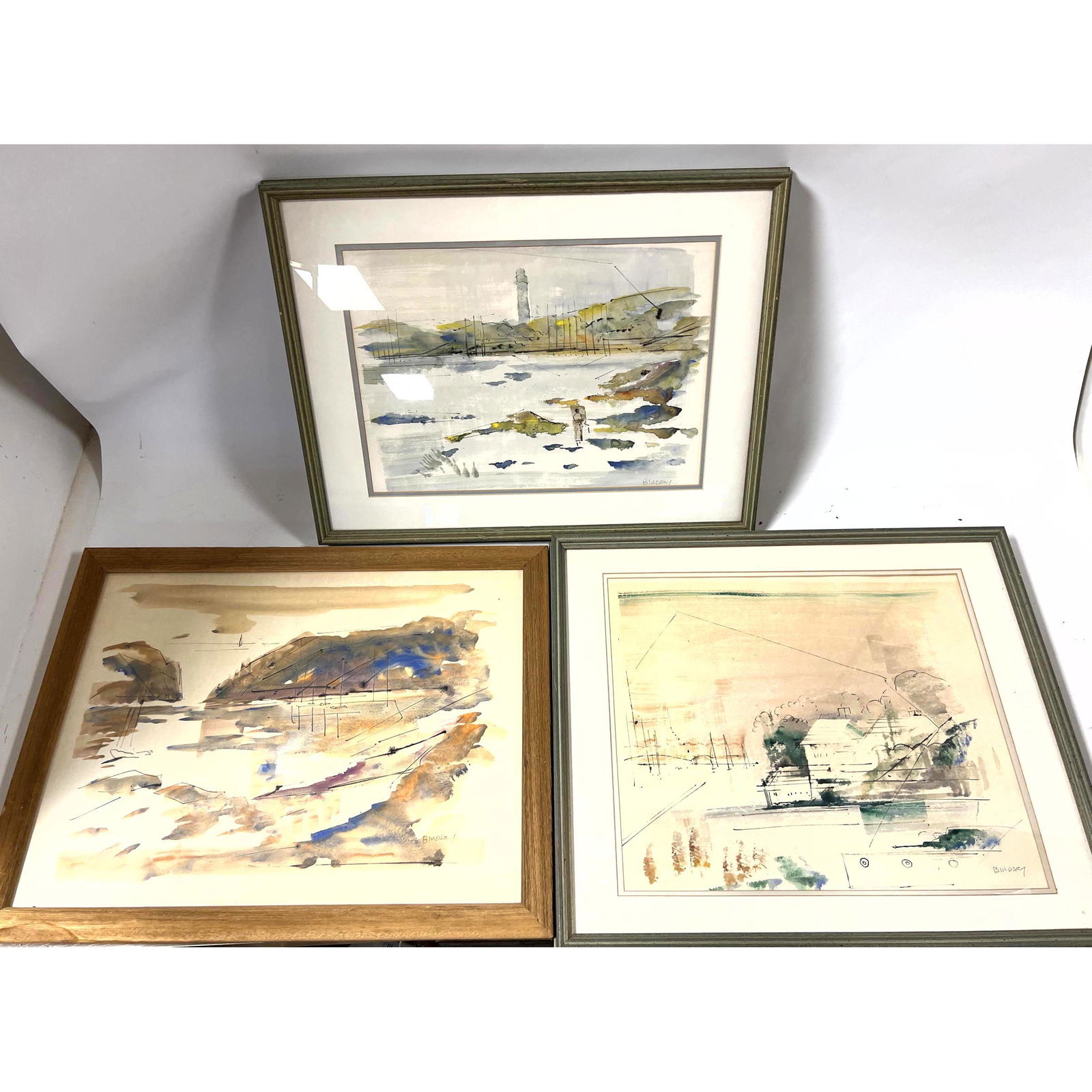 3pc ALFRED BIRDSEY Prints. Sketches of Waterfront Scenes. Signed. (1 of 11)
