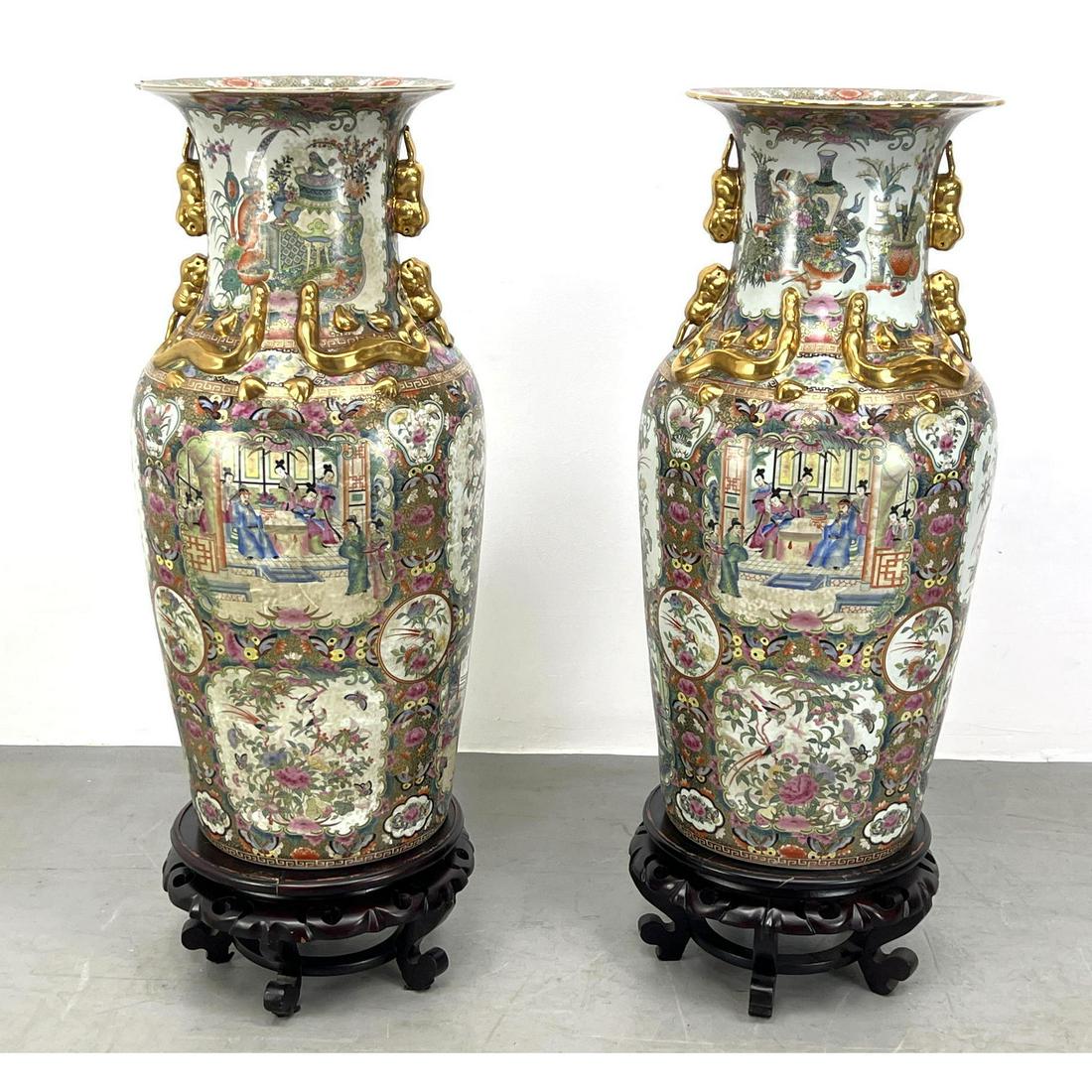 Pair Large Chinese Porcelain Urns.  Rose Medallion Style. Porcelain only 36.5 (1 of 9)