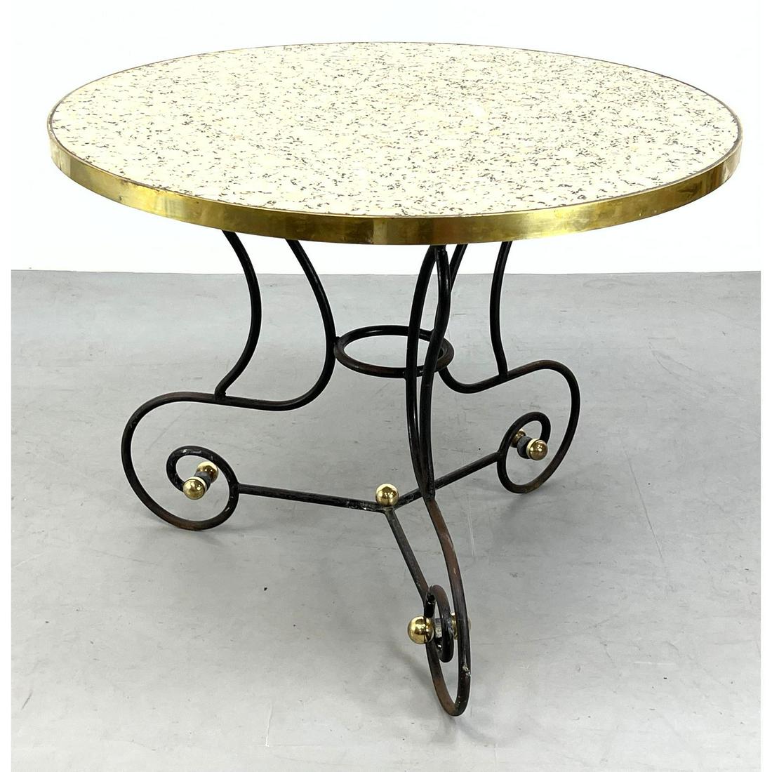 Good French Cafe Style Marble Top Table. Dining Table. Iron and Brass Base. Brass top band. (1 of 11)