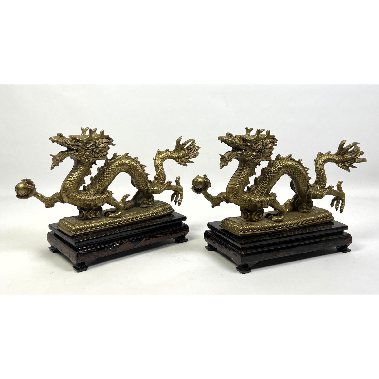 Pr Figural Brass Dragon Sculptures. Wood Bases (1 of 8)