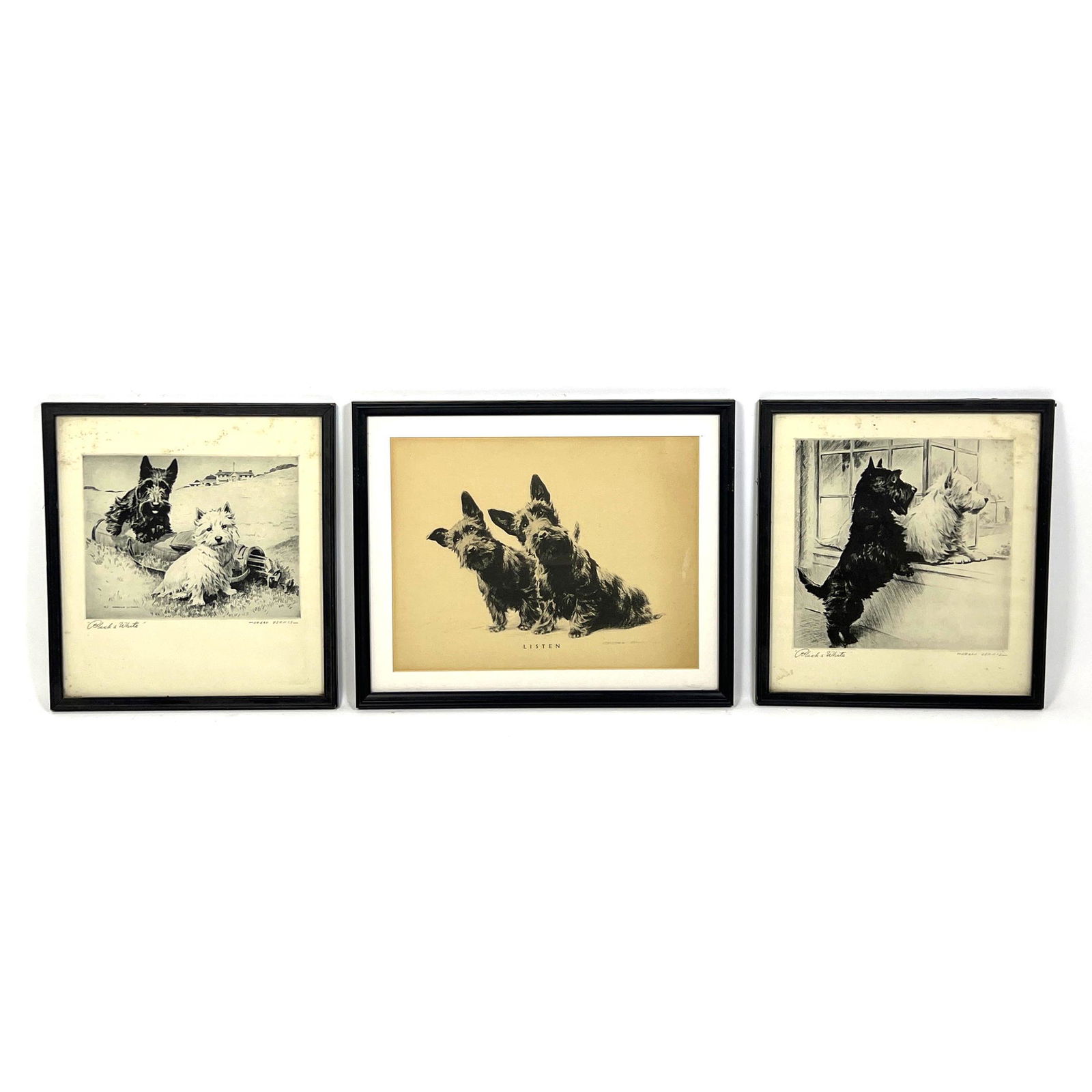 3pc Vintage Cairn Terrier and Scottie Dog Art. Framed. Morgan Dennis. (1 of 13)