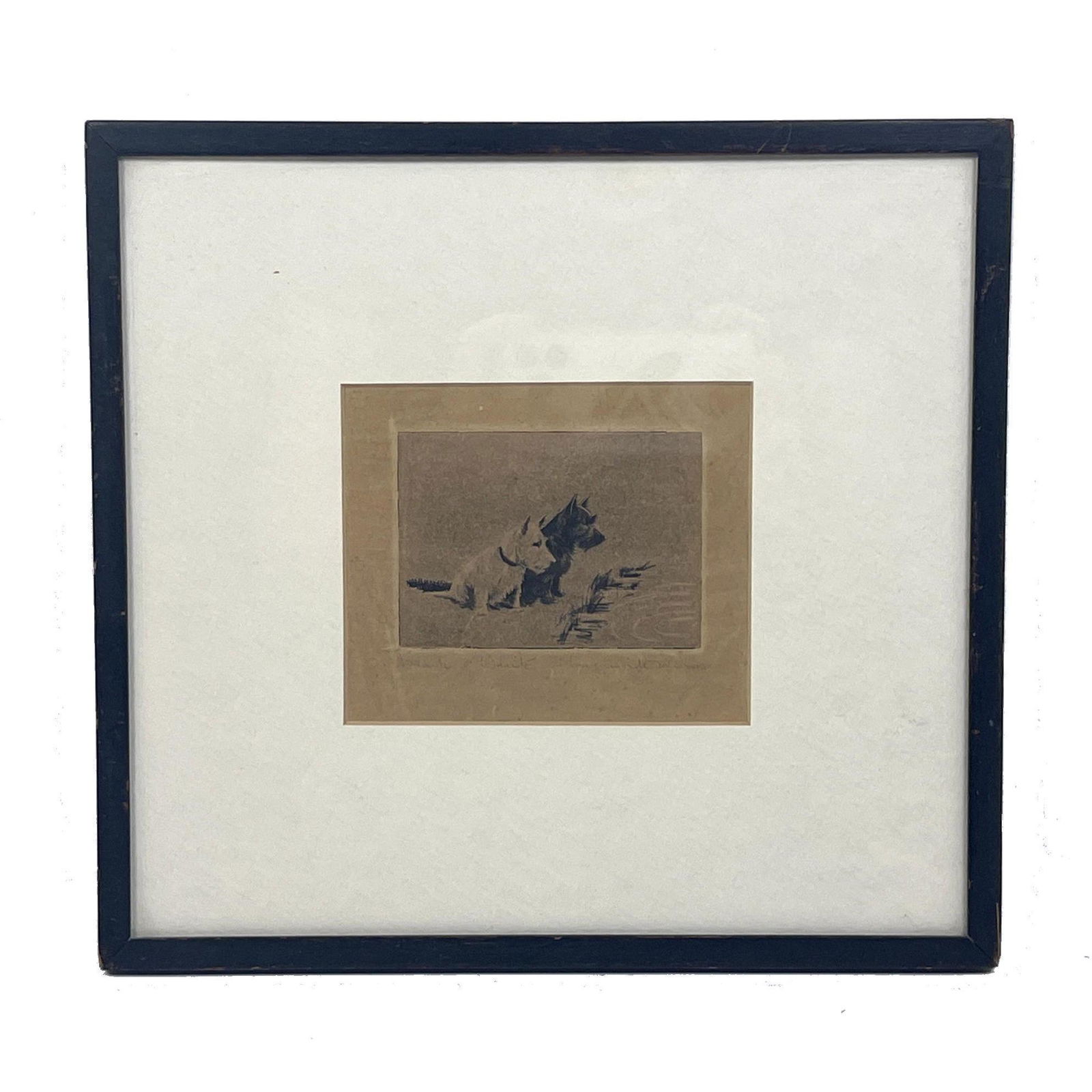 MARQUERITE KIRMSE "Black and White" Scotty Dog Signed Print. Two dogs at water's edge. Pencil signed (1 of 7)