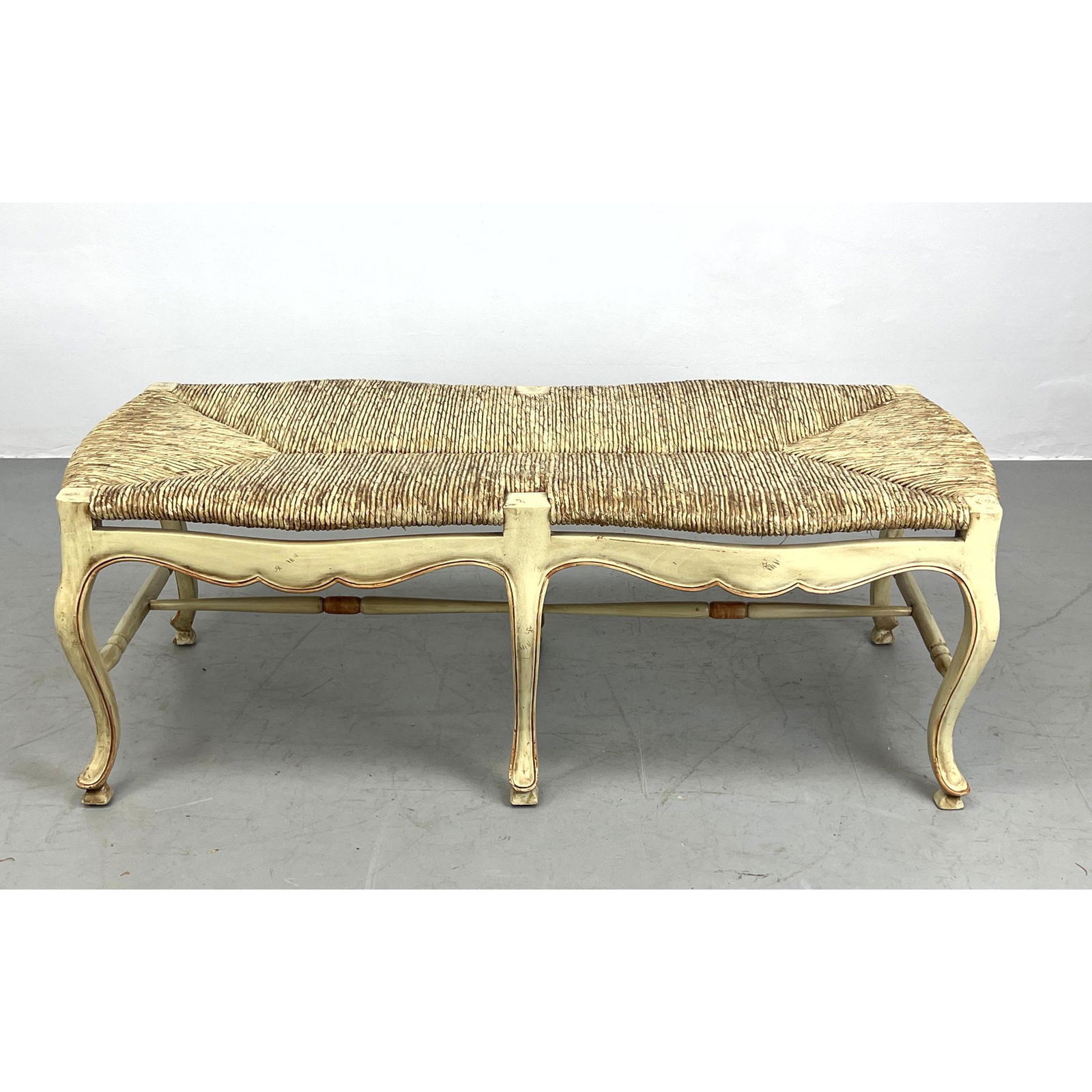 Country French Rush Top Long Bench. Cream finish. (1 of 9)