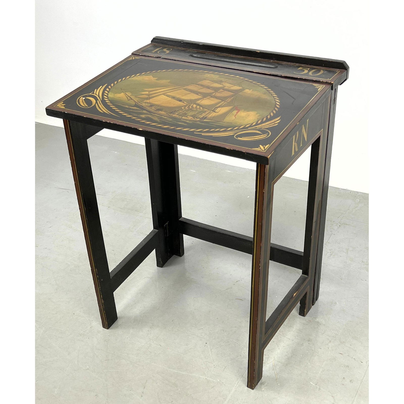 Contemporary Decorator  Sailing Ship Folding Stand Table. Painted Ship and Frame. Beach House decor. (1 of 10)