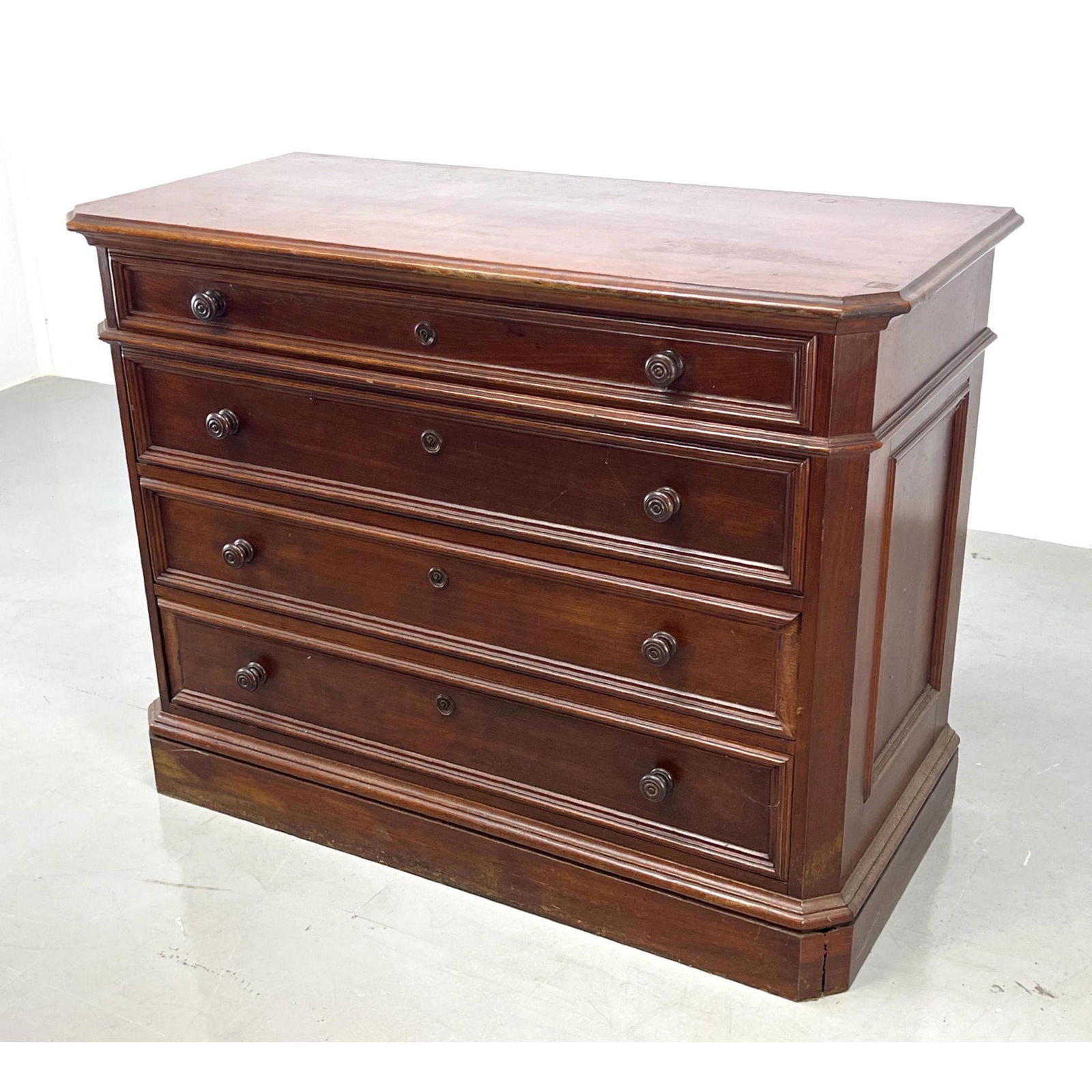 Vintage Walnut Four Drawer Dresser Chest. Decorative molding and paneled sides. (1 of 13)