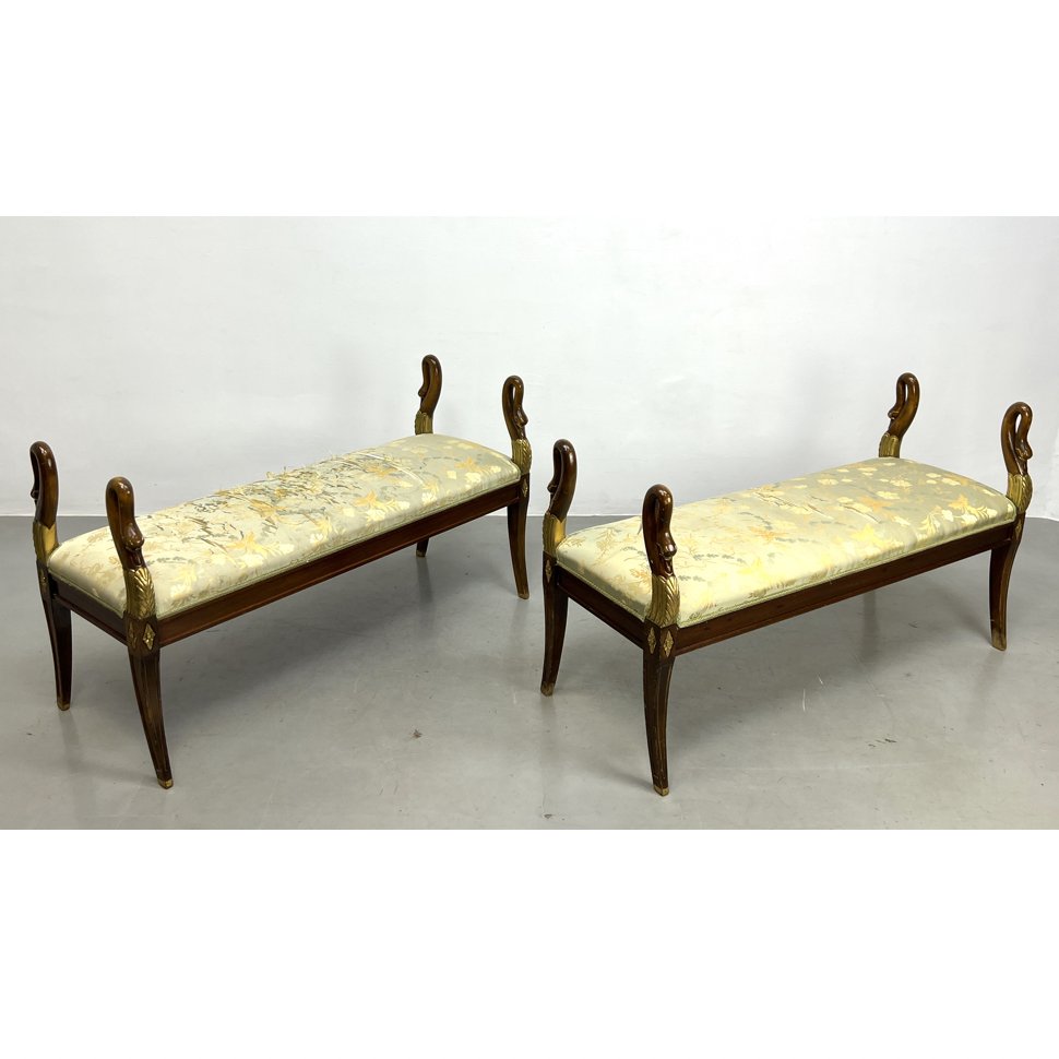 Pr Carved Swan Head Wood Benches.: Pr Carved Swan Head Wood Benches. Dimensions: H: 29 inches: W: 52 inches: D: 20 inches ---