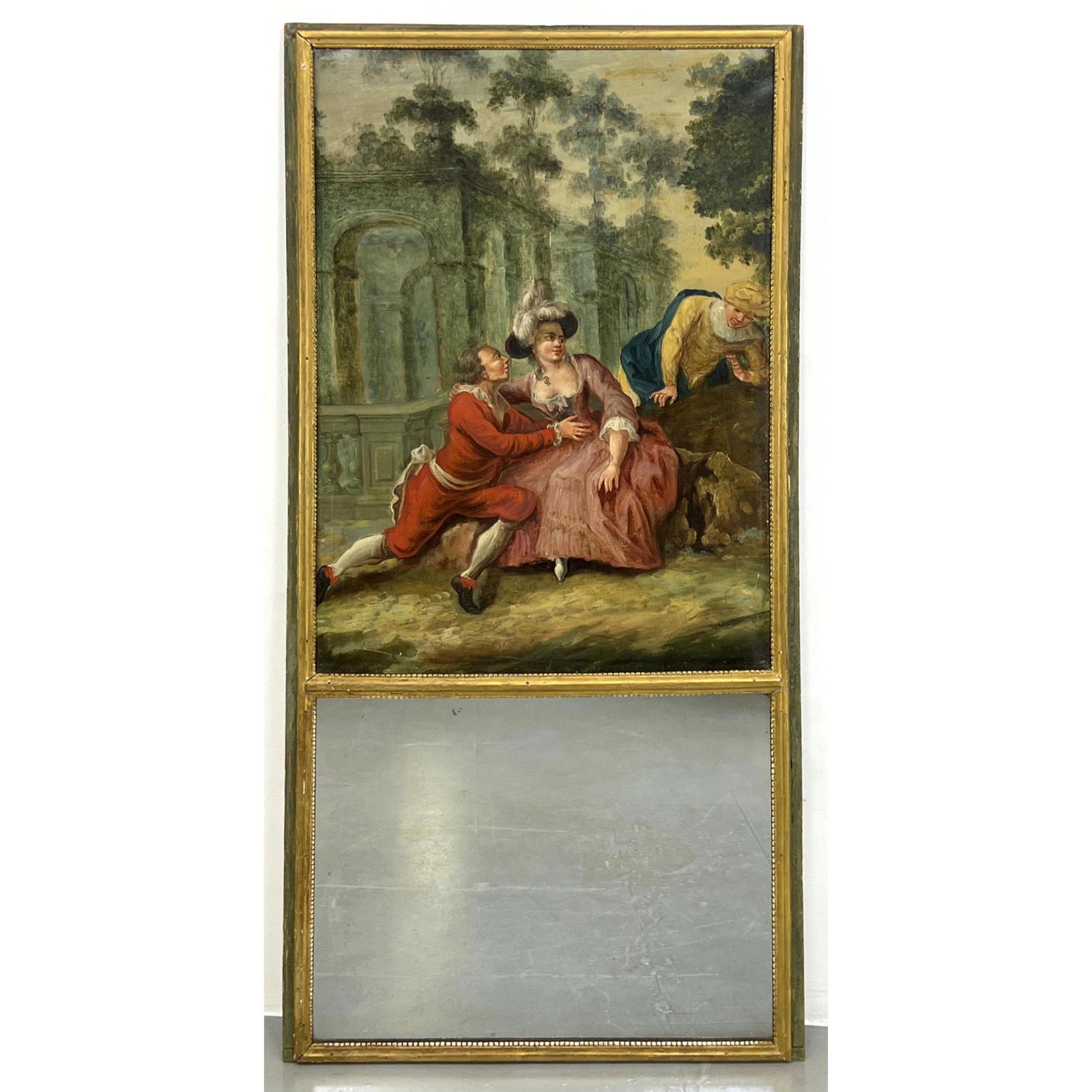 Vintage Trumeau Mirror. Courting Scene. Hand painted courting scene. (1 of 14)