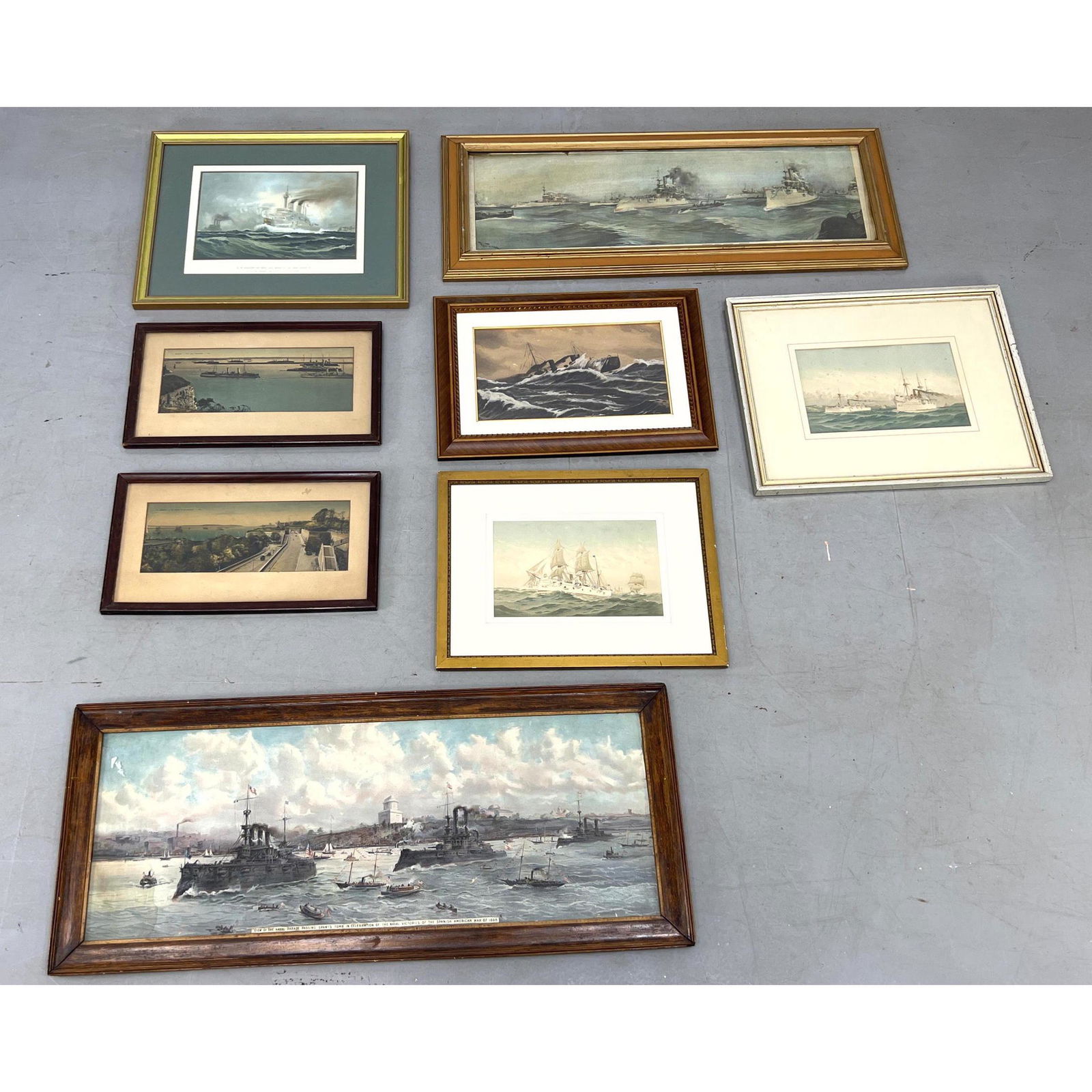 8pc Vintage Marine and Battle Ship, Steamer Prints. Some military themes. Framed. (1 of 20)