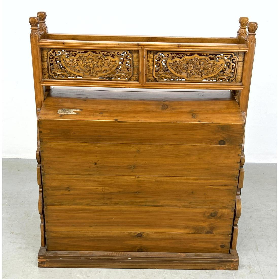 Carved Wood Asian Wedding Dowry Chest. Carved Sides and top rails. Marriage Chest. (1 of 12)