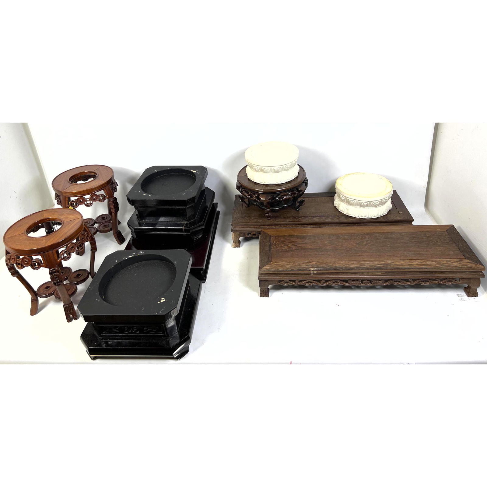 9pc lot Asian style Pedestal Object Stands. (1 of 9)