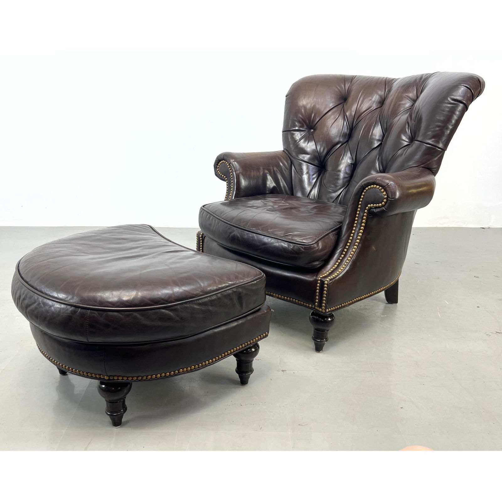 Century Chesterfield style Leather Chair and Ottoman. . (1 of 11)