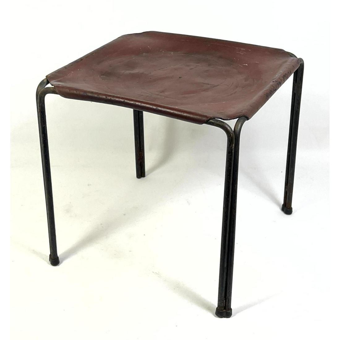 Swift and Monell Style Leather and Iron Square Stool (1 of 8)