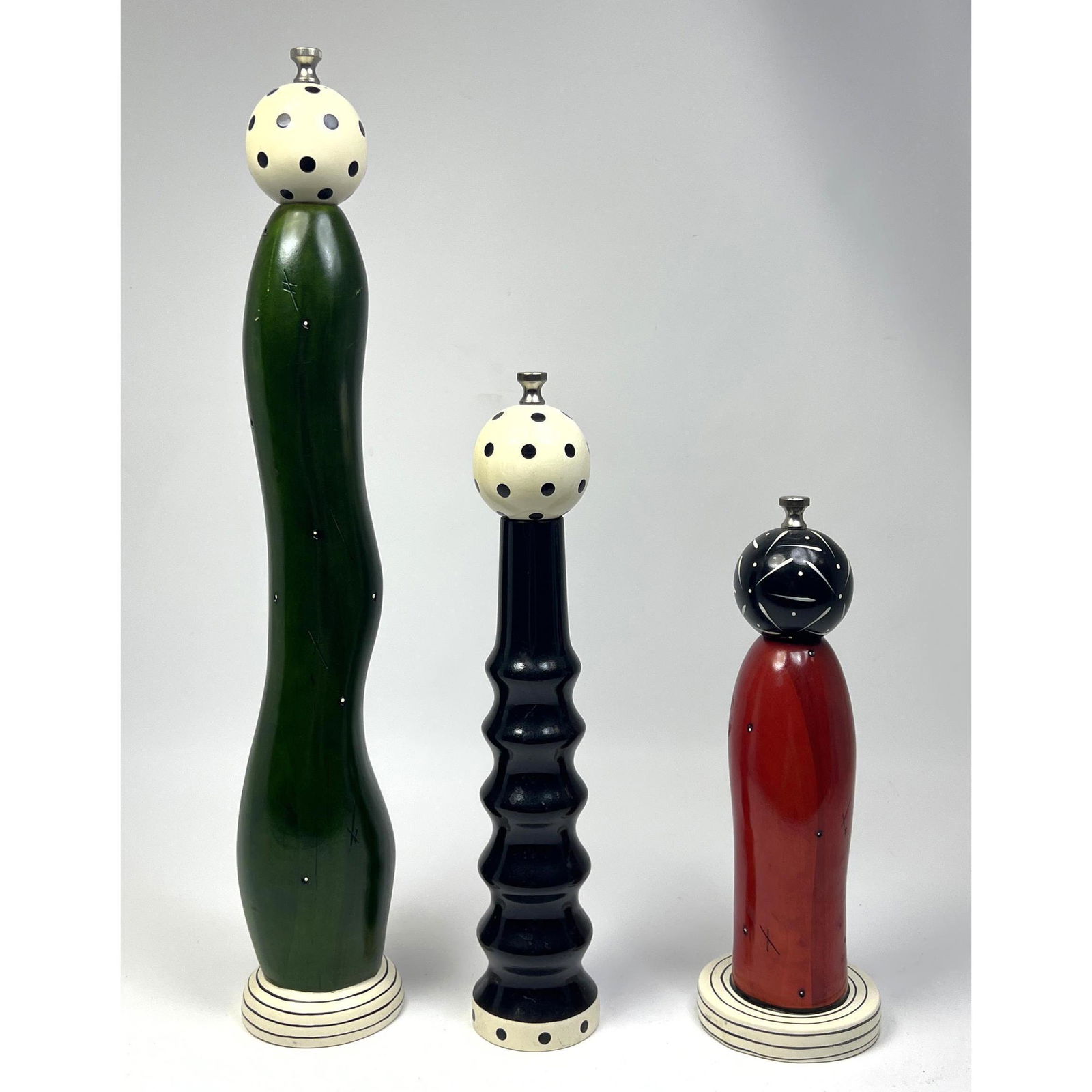3pc RAW DESIGN Robert Wilhelm Pepper Mills Salt Shakers. Sculptural Painted Wood Shakers and Pepper (1 of 20)