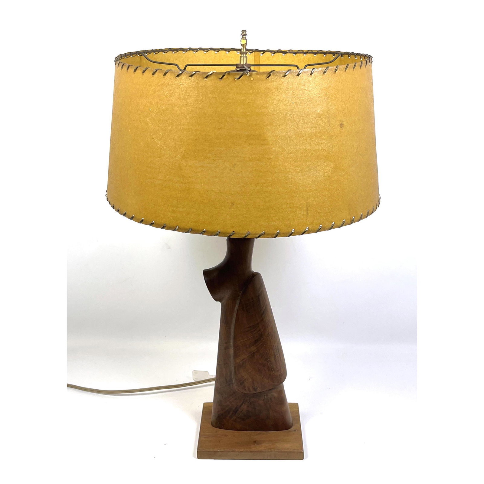Artisan Studio Walnut Lamp. Made from Walnut Gun Stock. Vintage vellum shade with edge lacing trim.: Artisan Studio Walnut Lamp. Made from Walnut Gun Stock. Vintage vellum shade with edge lacing trim. Repurpose.... Reuse.... Man Cave Dimensions: H: 28 inches: W: 17 inches: D: 17 inches ---
