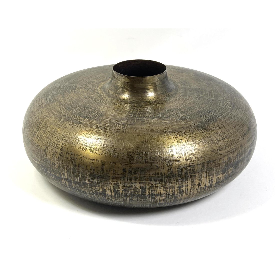 Large Designer  Metal Bulbous Form Vase. Delicate cross hatched lines create subtle pattern. (1 of 8)