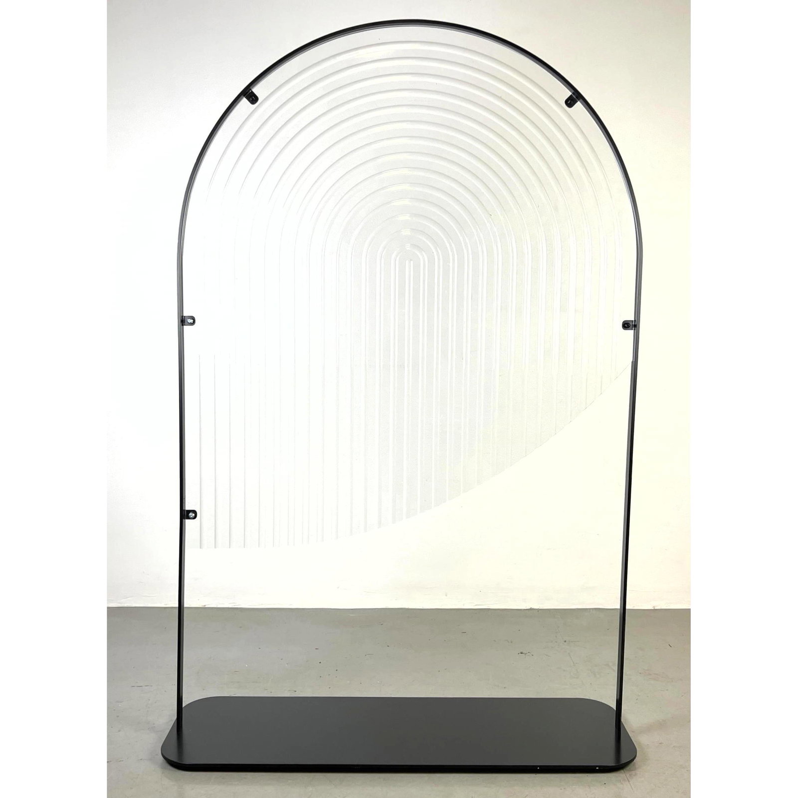 Metal and lucite standing sculpture. Ribbed acrylic panel. (1 of 9)