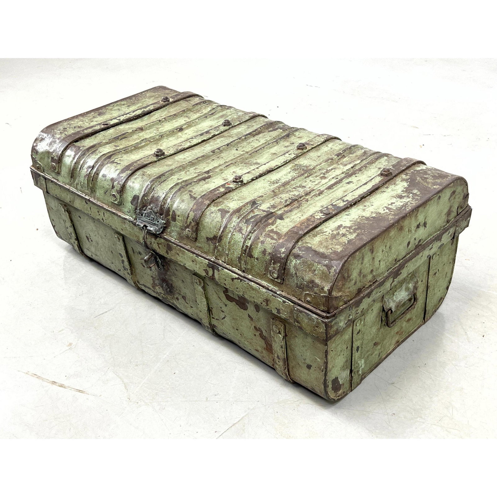 Distressed Painted Metal Trunk Table. industrial Low Coffee Table. (1 of 8)