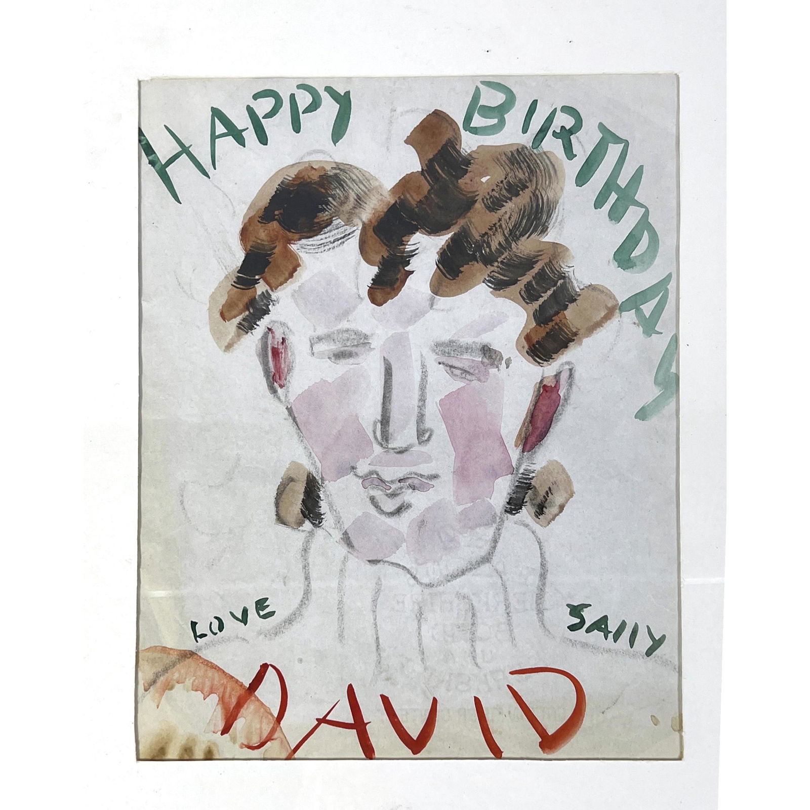 Watercolor Portrait by Sally Michel Avery, "HAPPY BIRTHDAY DAVID LOVE SALLY" withthank you notes to (1 of 13)