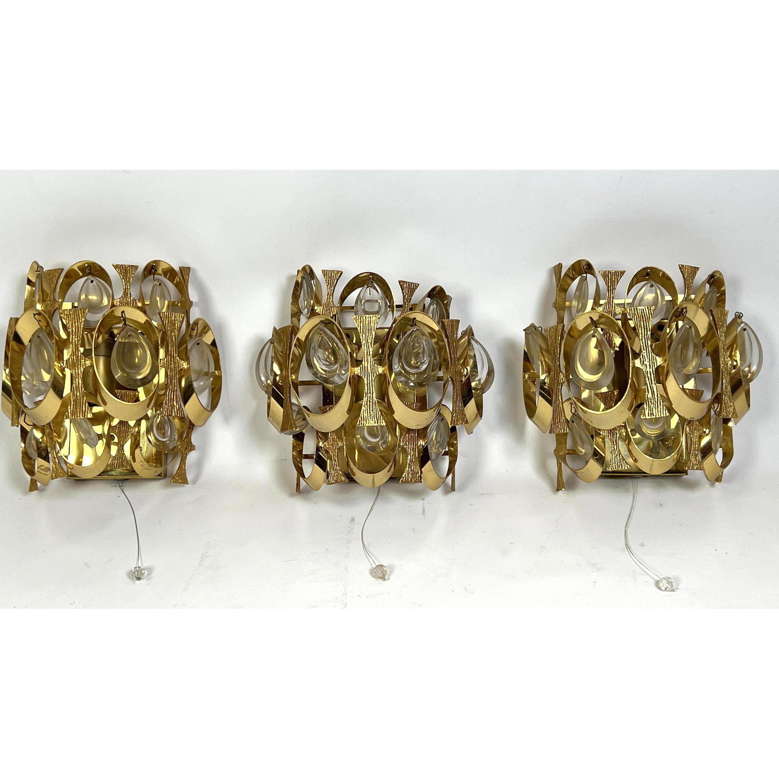 Set 3 LOBMEYR Wall Sconces. Brass and glass. (1 of 7)