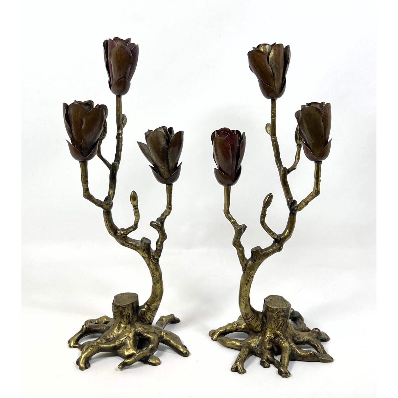 Pr Copper Petal Brass Branch Form Figural Sculptures. Candleholders. Petals move. (1 of 10)
