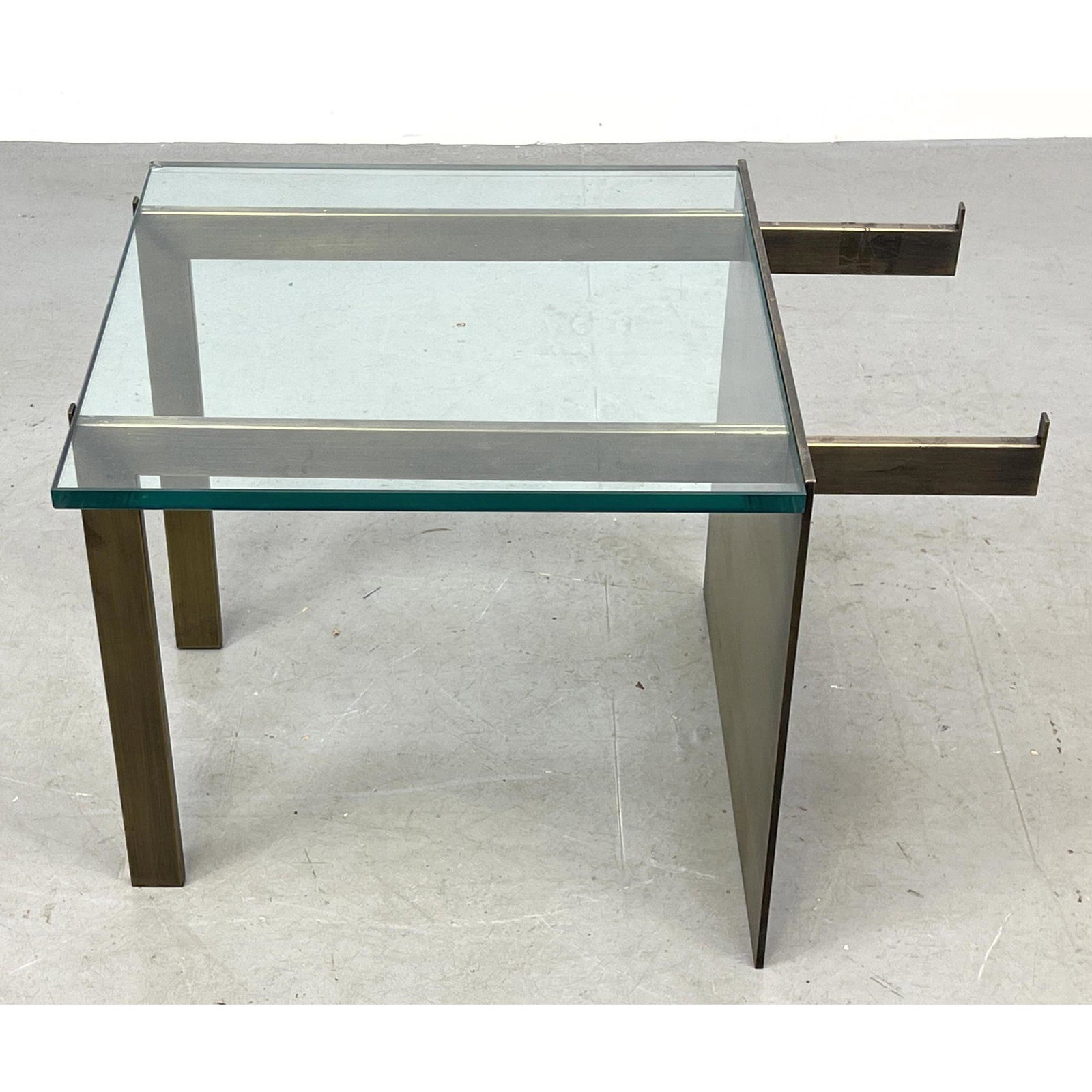 Modernist Glass And Metal Coffee Table. Extended arms missing small glass piece. (1 of 6)