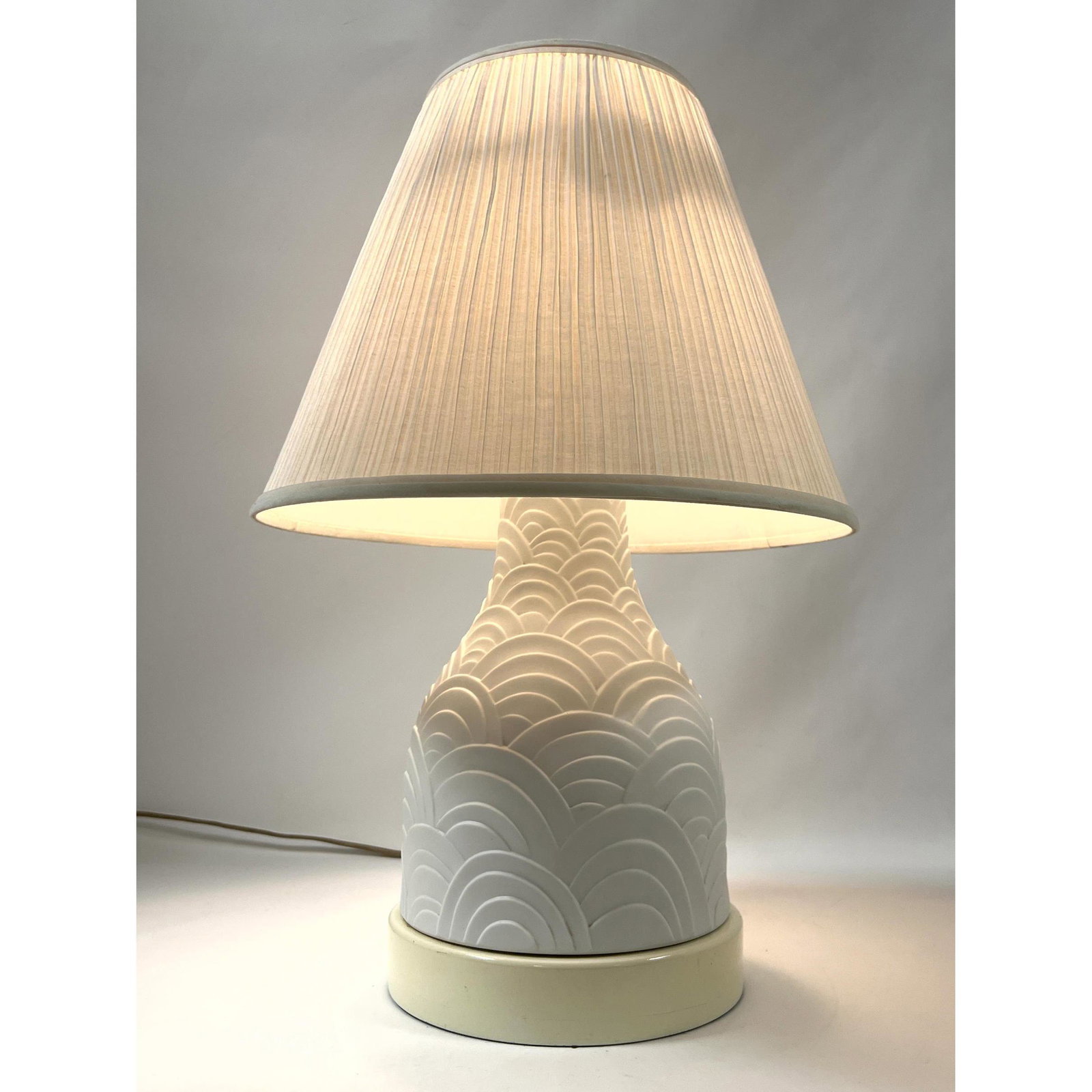 Relief Decorated White Porcelain Table Lamp. Pottery only: 13.75 tall (1 of 6)
