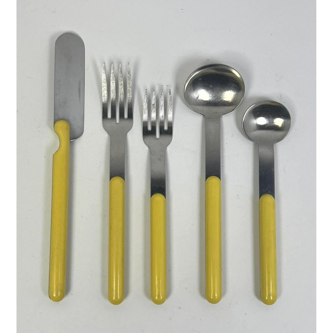 LAUFFER Yellow Handled Stainless Modernist Flatware. Service for 8;   40 pieces. (1 of 9)