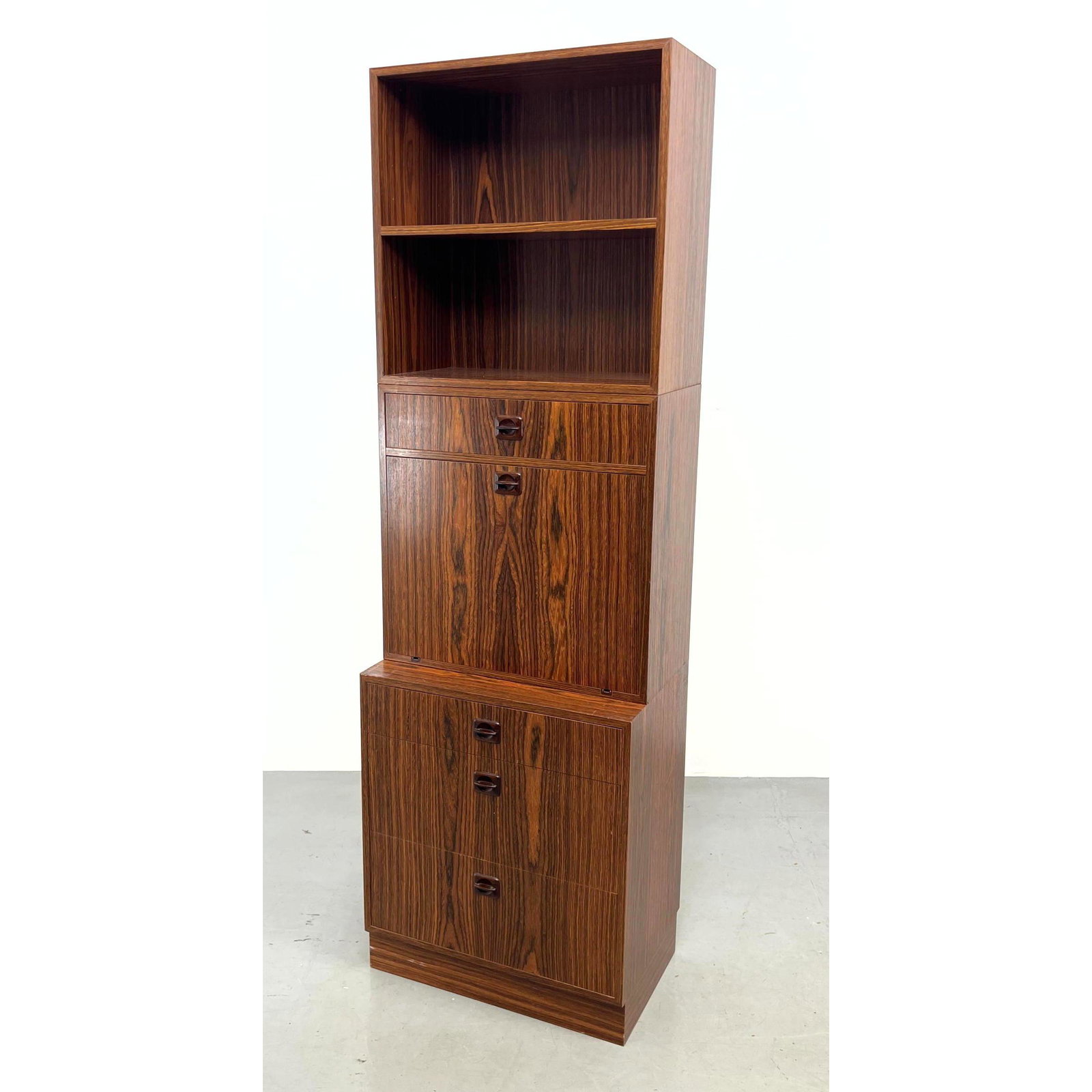 Tall Rosewood Drop Down Desk Book Case Unit. This unit provides storage, Desk and shelves for books (1 of 11)