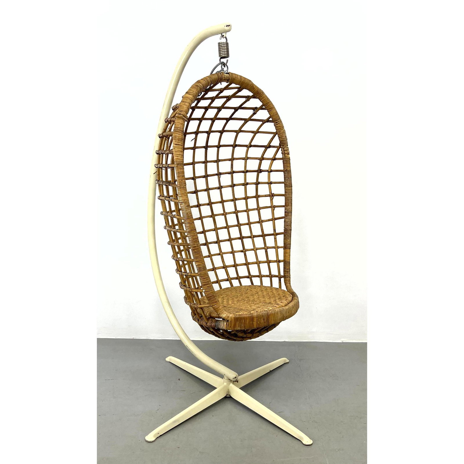 Vintage Hanging Rattan Wicker Chair with Metal Frame support. (1 of 11)