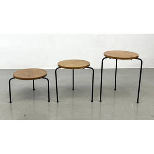 Set 3 Luther Conover Style Nesting Tables. Iron legs.: Set 3 Luther Conover Style Nesting Tables. Iron legs. Dimensions: H: 19 inches: W: 13 inches ---