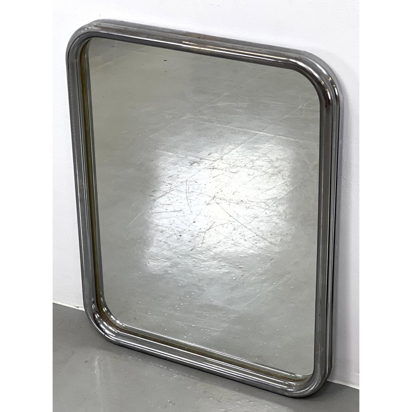 Modernist Wall Mirror with Double Tube Chrome Frame. (1 of 7)
