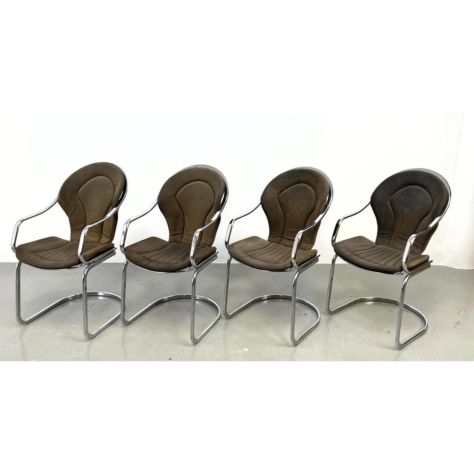 Set of 4 Italian Chrome Frame Dining Chairs. Two chairs have made in Italy labels on the inside fram (1 of 17)
